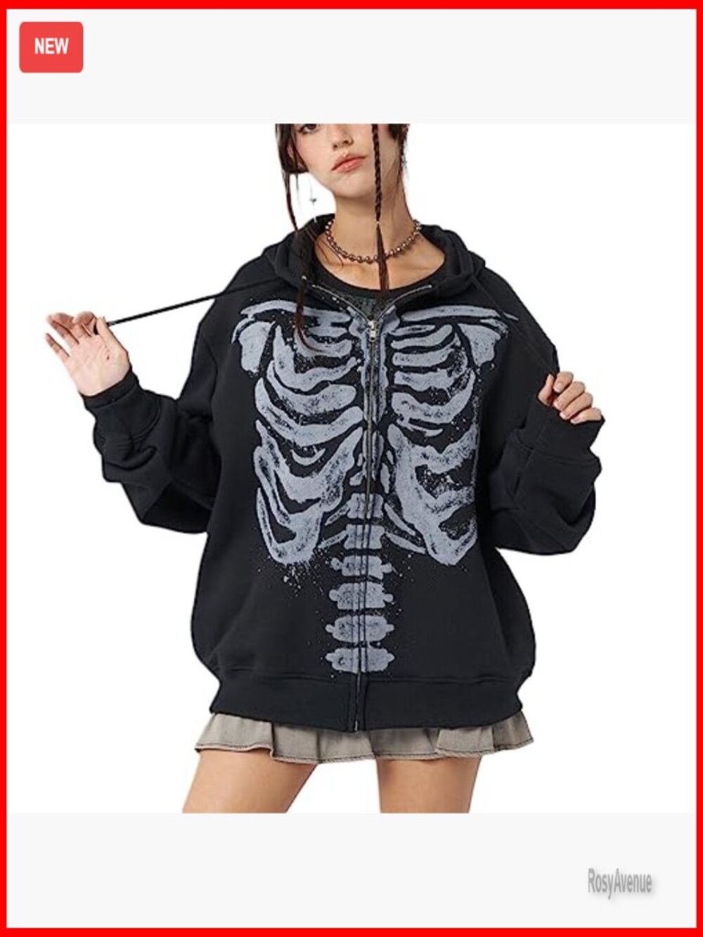 Y2K Oversized Zip Hoodie Long Sleeve Punk Sweatshirt Grunge Streetwear Top - Picture 2 of 7